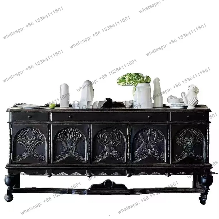 

French hand-carved side cabinet, studio art, retro decoration, wabi-sabi wind, foyer, entrance cabinet
