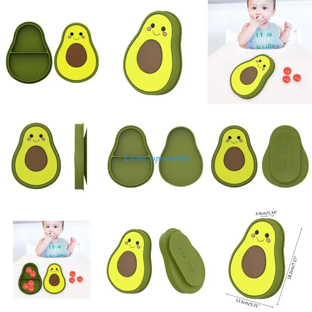 

090B Cartoon Avocado Baby Sucker Bowl Divided Dinner Plate Infant Tableware Dish