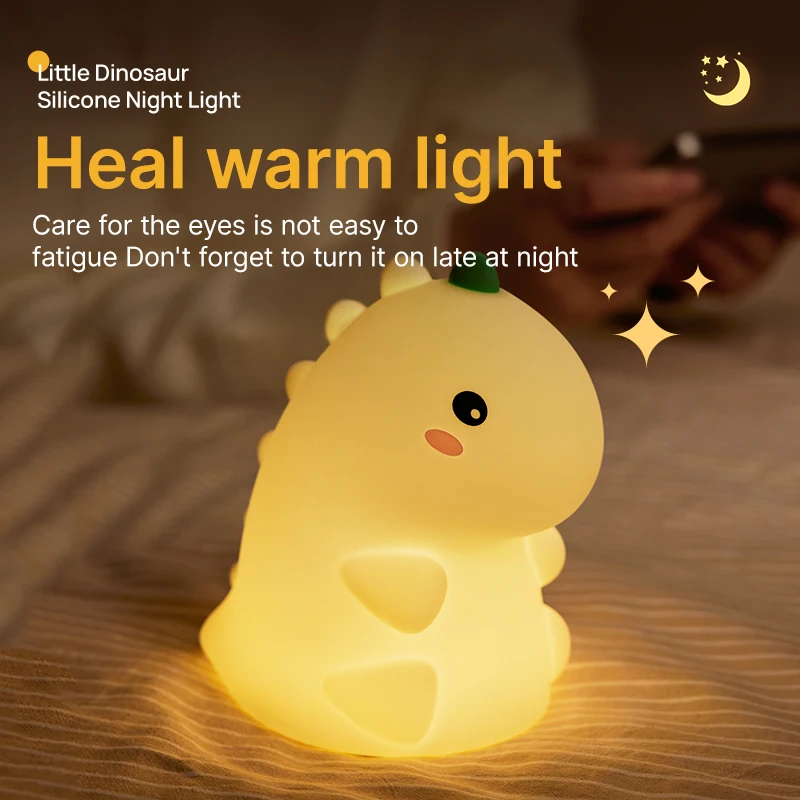 LED Night Light Dinosaur Silicone Night Lamp USB Rechargeable Timing Bedside Table Lamp Room Decor Kids Baby nightlight Gift