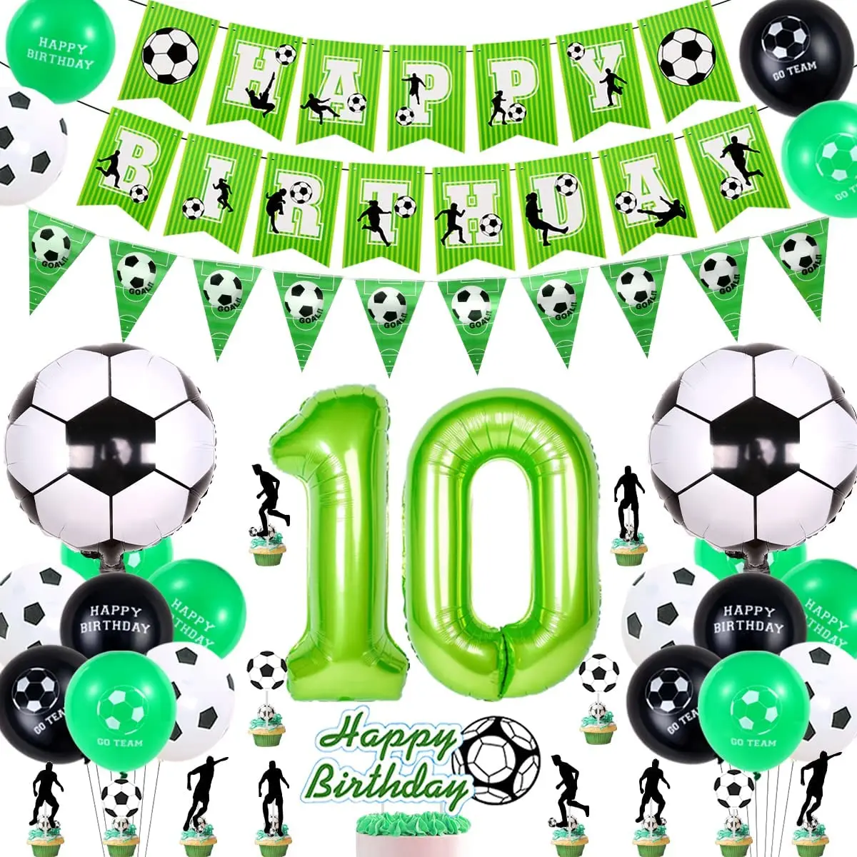 

Birthday Party Decorations for Boys, Soccer Balloons, Football Banner, Cupcake Toppers for Fans, 10 Double Digits, Birthday Supp