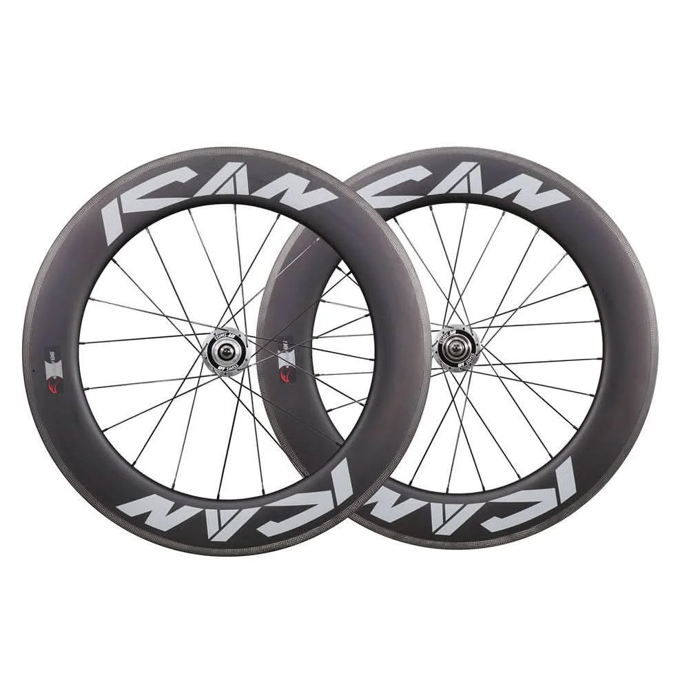 ICAN 700c Carbon Baanfiets Wiel 86mm Clincher Single Speed Wielen 20/24 Gaten Breedte Externe 25mm 18.35mmFixed Gear Wielset