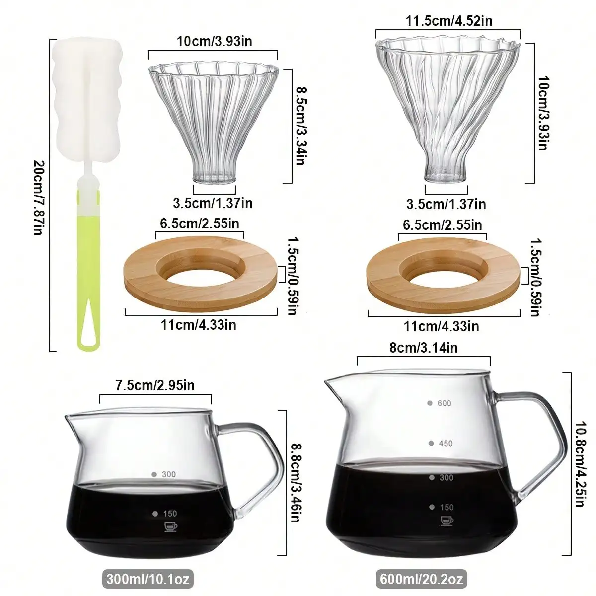 Pour Over Coffee Maker Set, Borosilicate Glass Coffee Server with Cleaning Brush, Pour Over Coffee Dripper Carafe for Home Cafe - view 6