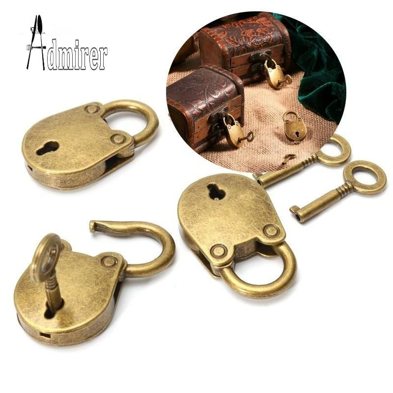 Metal Old Vintage Style Mini Padlock Small Luggage Box Key Lock Copper Color Home Usage Hardware Decoration