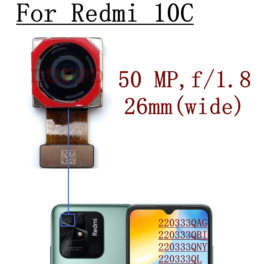 Front Rear Camera For Xiaomi Redmi 10C 220333QAG/QBI/QNY/QL Back Main View Frontal Selfie Camera Module Parts