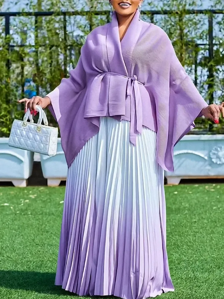 Two Piece Set Plus Size Clothes Spring Autumn V Neck Long Sleeve Top And Maxi Skirt Women Sets High Streetwear Casual Beach Suit