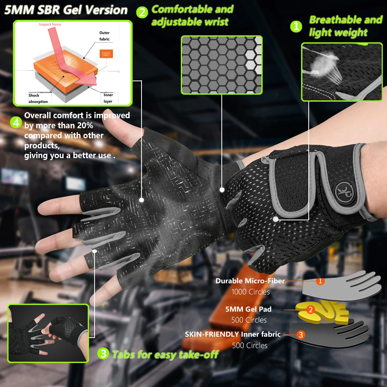 MOREOK Gym Handschuhe Atmungsaktive Anti-rutsch Pull Ups Training Yoga Bodybuilding Übung Fitness Workout Gewichtheben Handschuhe Männer – Detail 2