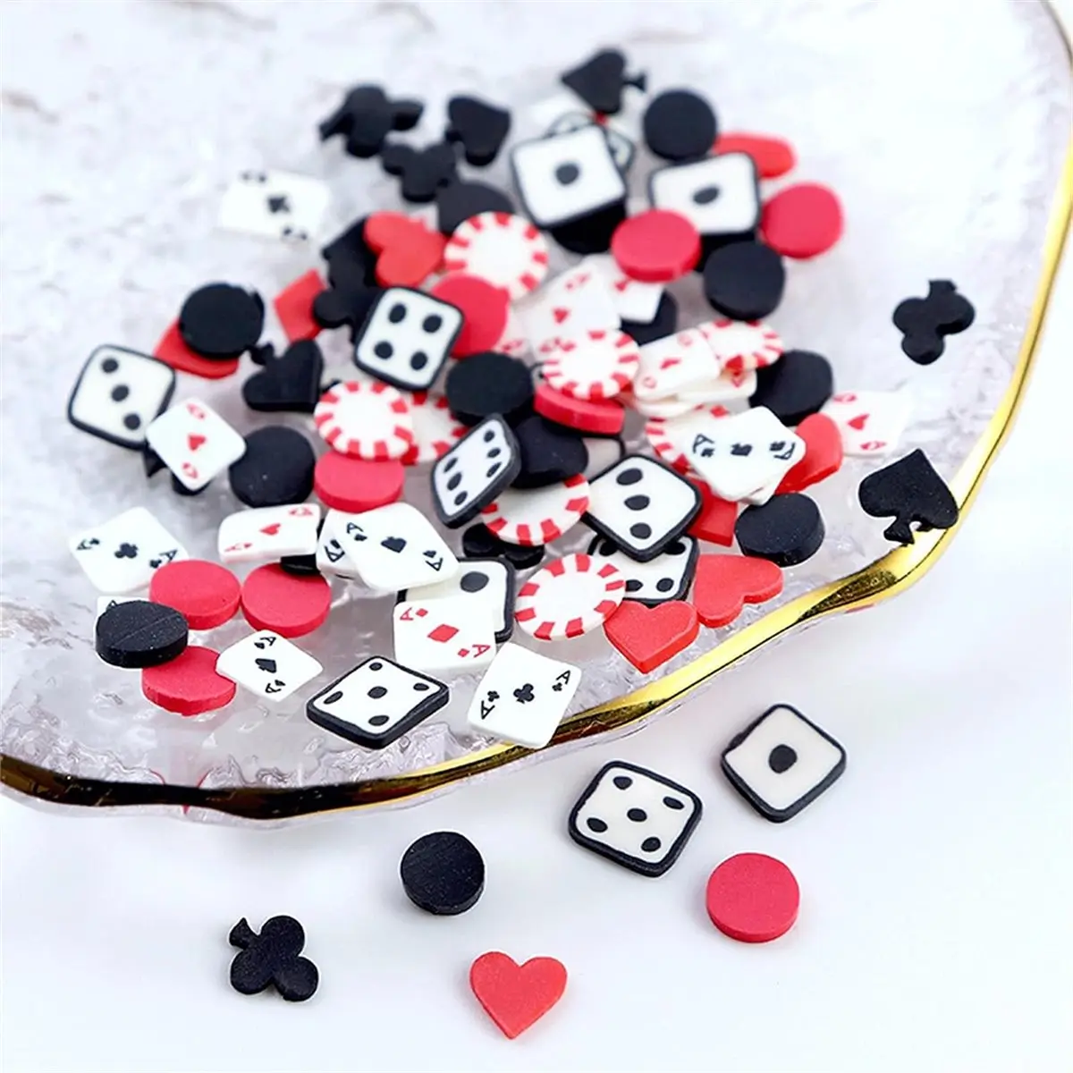 REST 1 Boîte de breloques 3D pour ongles en forme de poker, décorations en argile polymère pour manucure et loisirs créatifs