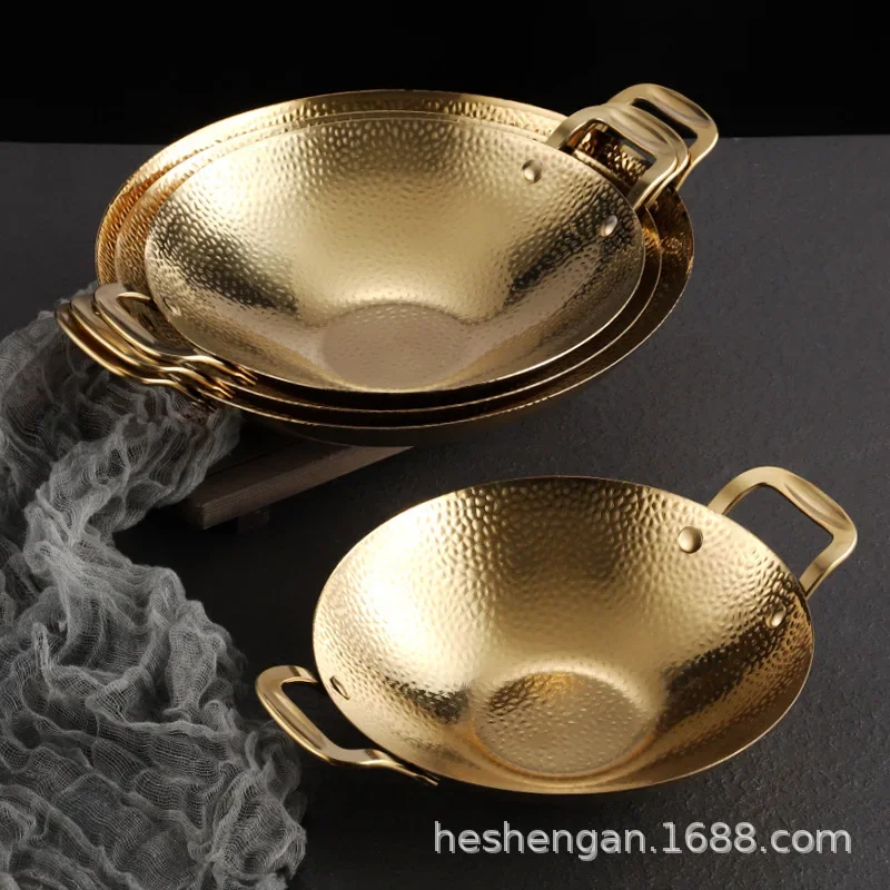 Korean-Style Stainless Steel Stewed Pot Hot Pot Commercial Alcohol Stove Dedicated Pot Golden Binaural Small Hot Pot Basin