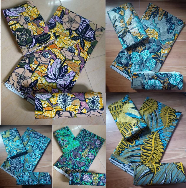 New African Grand Ankara Wax Fabric Pagne Loincloth Prints Batik Glitter Golden Soft Cotton Material Stuff For Sew Uniform Dress