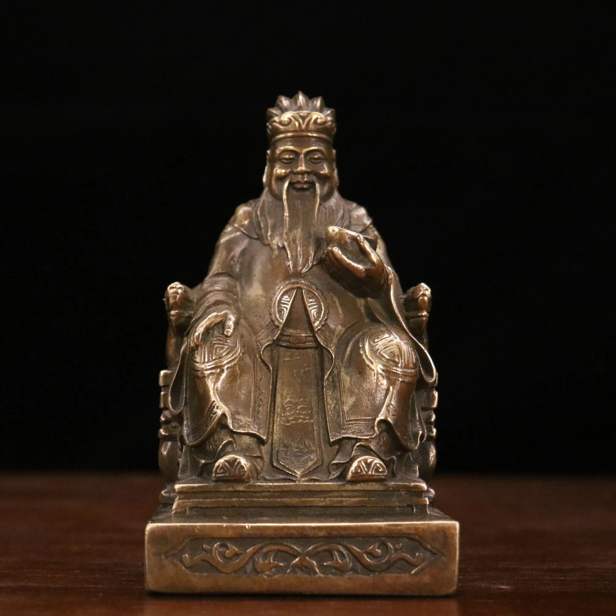 China Archaize Brass Yuanbao God of Wealth Crafts Statue