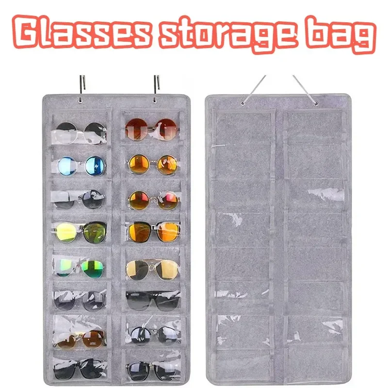 

16 Slots Felt Eyeglasses Stand Holder for Sunglasses Glasses Storage Display Hanging Bag Wall Pocket Storage Box Organizer Bags