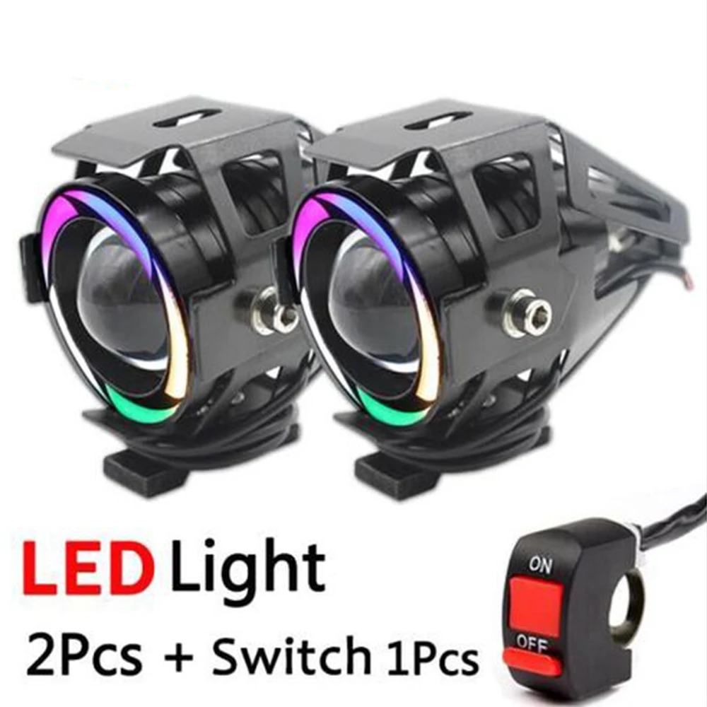 2PCS Motorcycle LED Headlight 3000LM U7 Waterproof Driving Spot Head For Light Lamp Switch Moto Accessories 12V 6000K-6500K