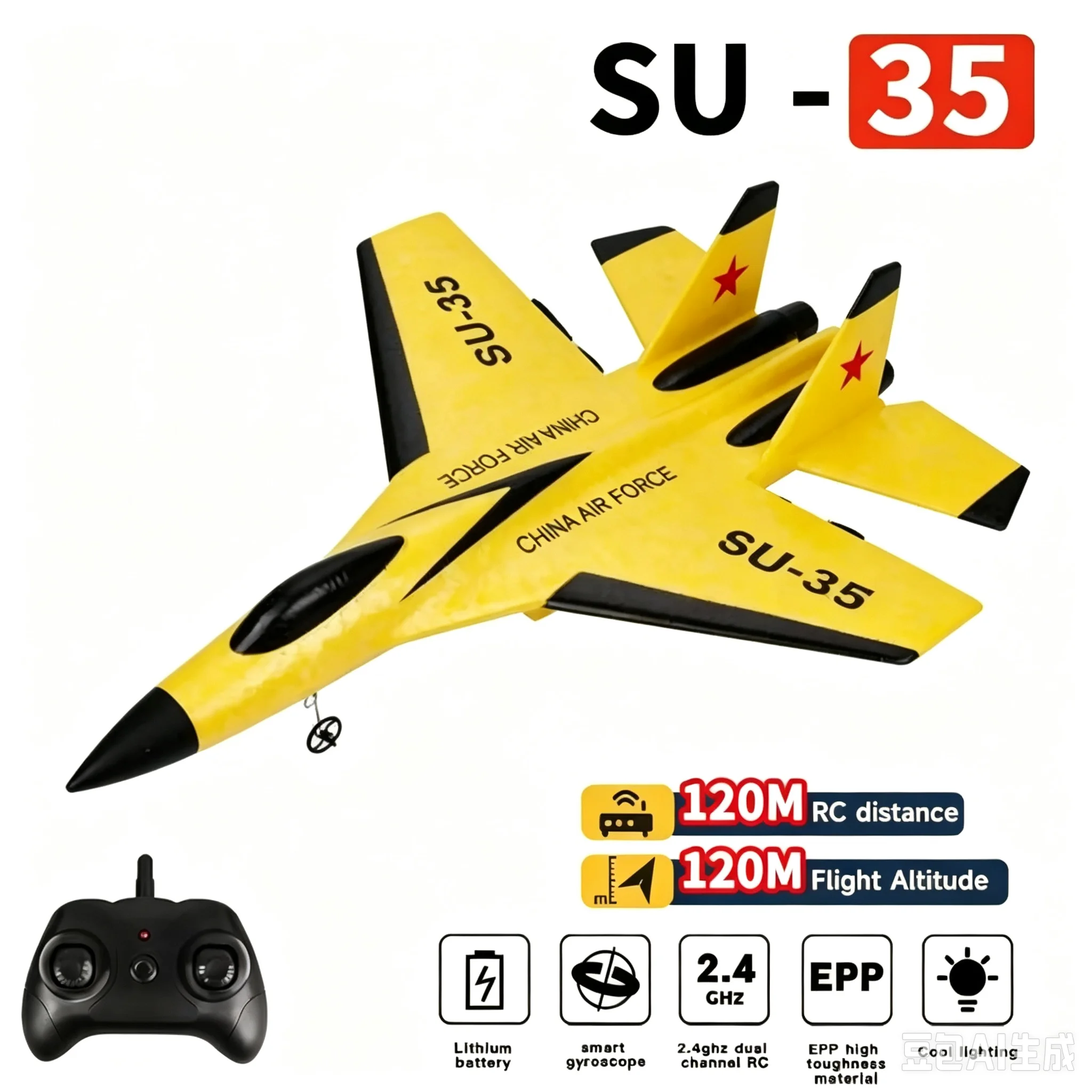 SU-35 RC Fighter Jet 2.4GHz 2CH EPP Foam Remote Control Airplane 3-Axis Gyroscope Crash Resistant RC Plane Toy for Beginner