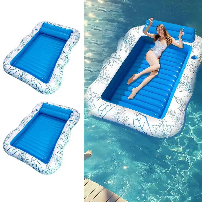 Flotadores de piscina para adultos, cama reclinable flotante inflable, balsa de piscina portátil con portavasos para bronceado, juego de agua, vacaciones en el patio trasero