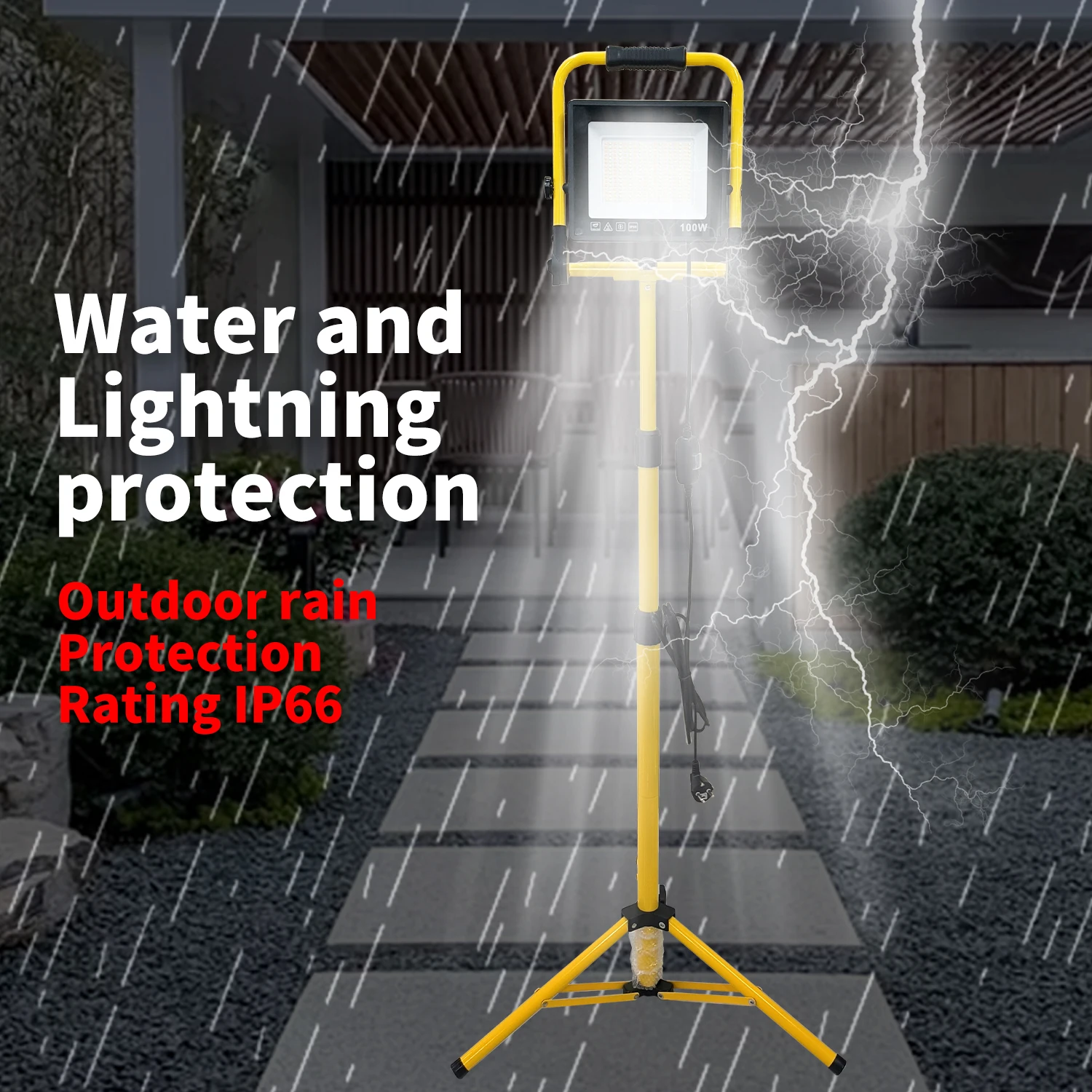 أضواء العمل مع حامل، ضوء العمل LED عالي السطوع، مصباح مقاوم للماء مع مفتاح فردي، حامل ثلاثي معدني قابل للتعديل