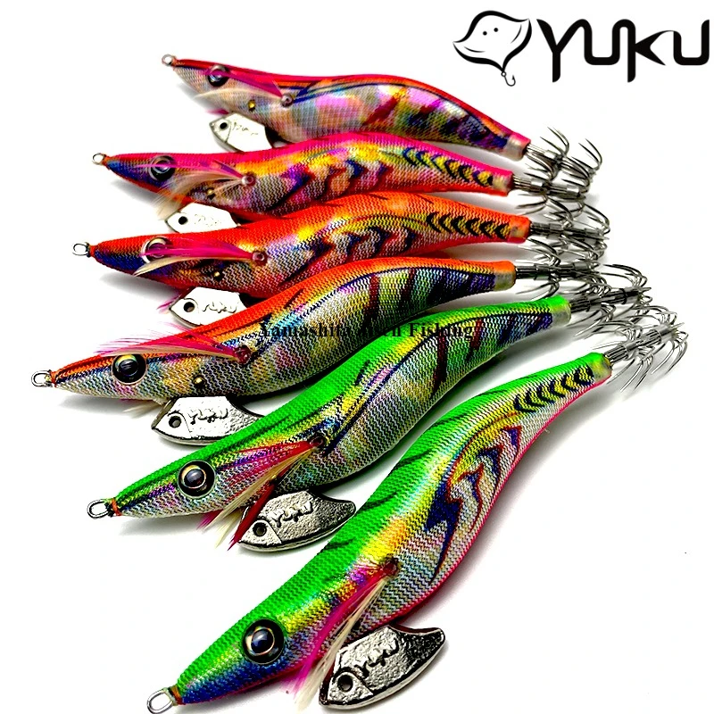 Yuku 3,5 20g EGI JIG cebo de calamar señuelo gancho serie de cuerpo colorido camarones de madera calamar sepia seda suave