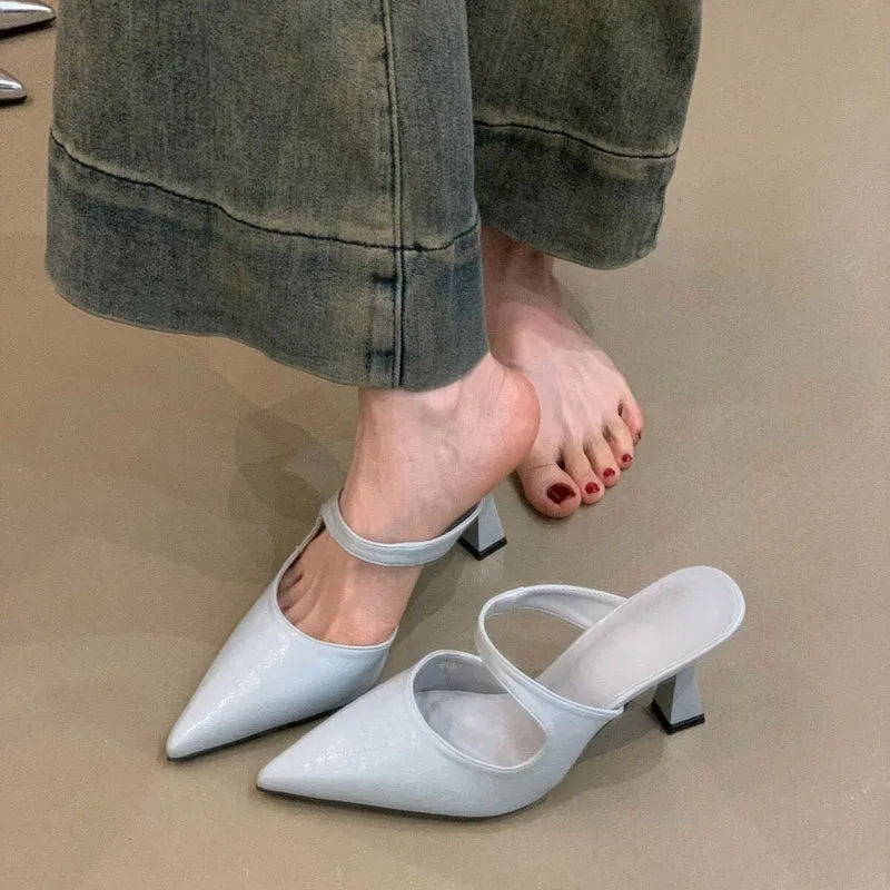 

Large Size 42 French High-heeled Sandals Slippers Shoes for Women, 2026 New Retro Pointed Shallow Toe Toe Toe Thin Heel Slippers