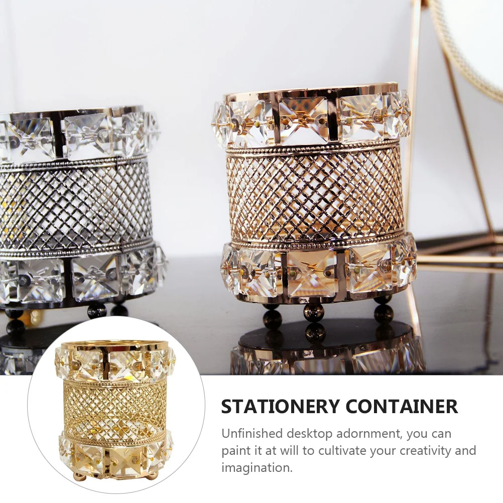 

1Pcs Crystal Pen Holder with Textured Design Storage Box for Office Home Study Room Desktop Sundries Organizer Container