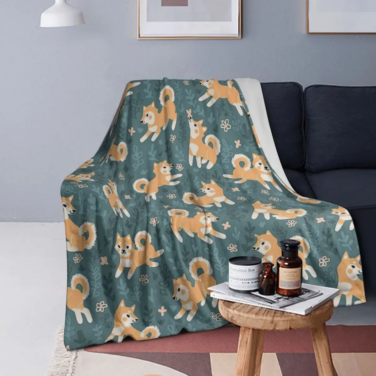 

Playful Shiba Inu Pattern Blanket Soft Warm Flannel Throw Blanket Bedspread for Bed Living room Picnic Travel Home Sofa