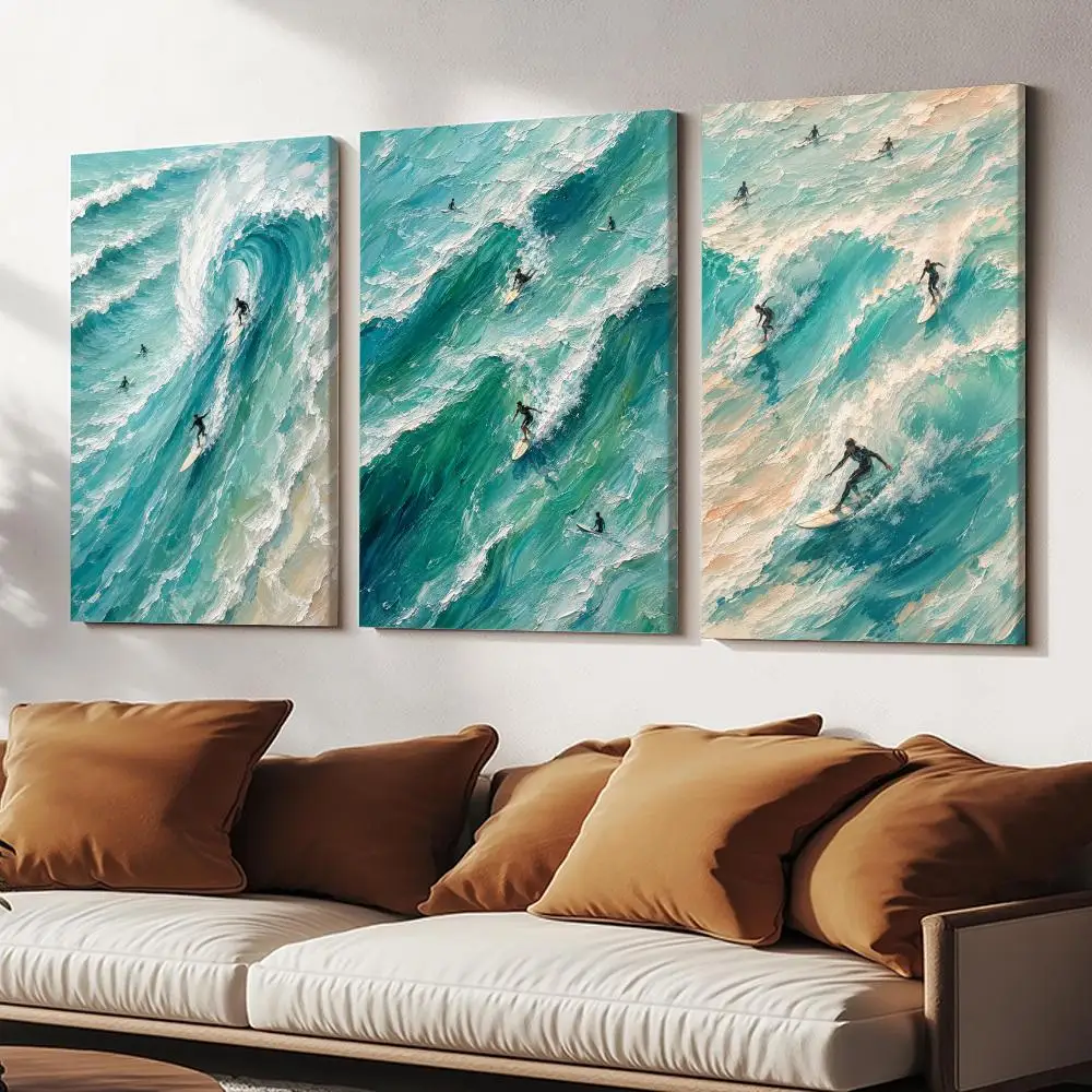 Ocean Surfing Impressionism Poster HD Canvas Wall Art Poster With Optional Inner Frame Adds Depth Texture To Hallway Decor