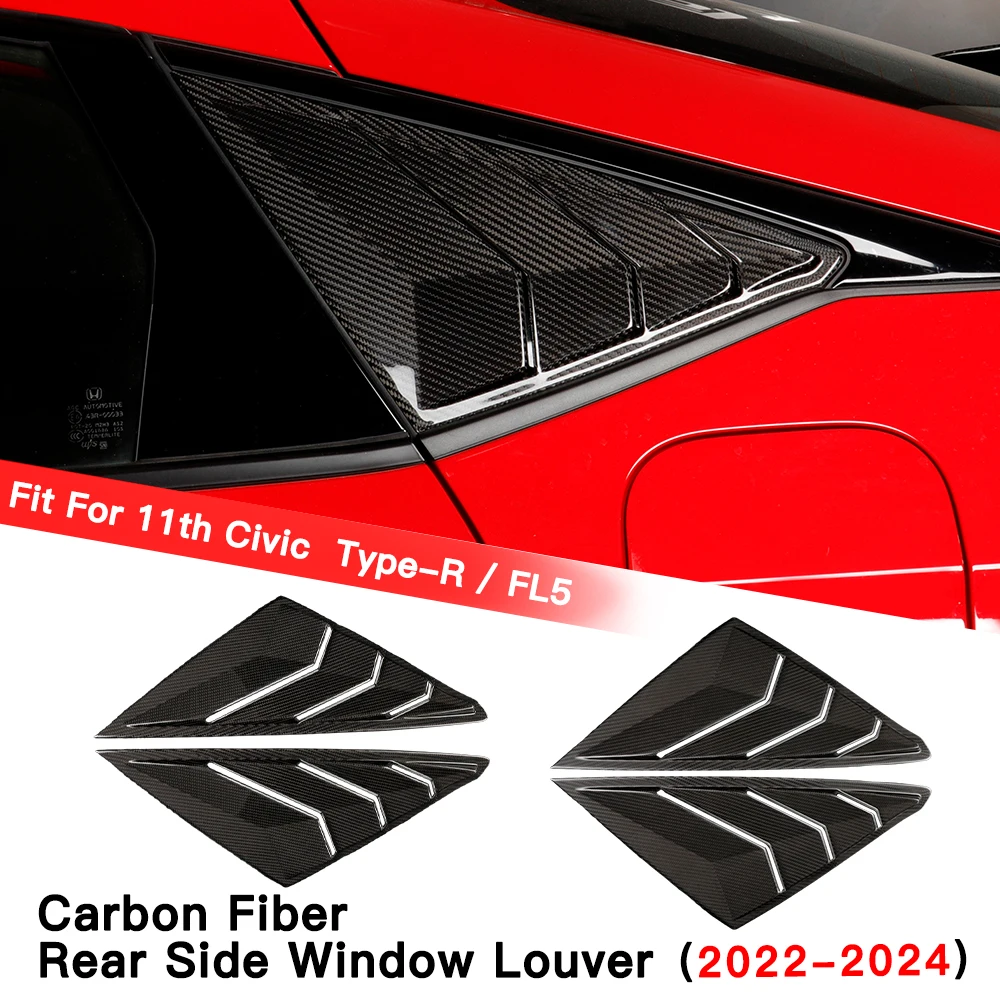 For Honda 11th Gen Civic Type R FL5 Typer Rear Side Window Louver Stickers Auto Carbon Fiber Cover Trim Blinds Car Accessories