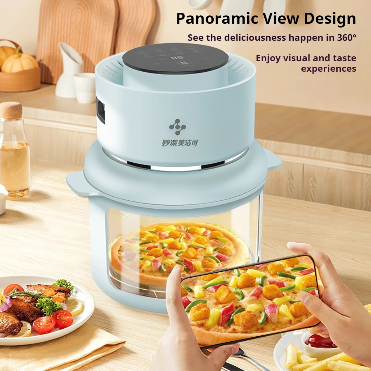 فرن كهربائي منزلي بسعة كبيرة سعة 3 لتر جديد 2026 مع مقلاة هوائية، صانع قلي فرنسي بيج، مقلاة مرئية هدية #4