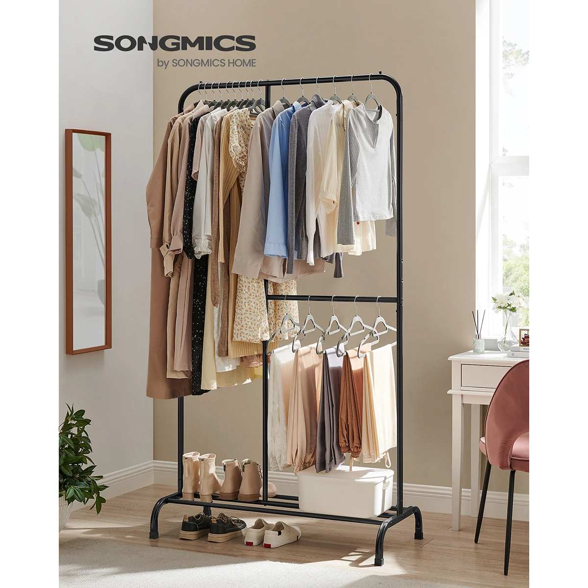 GMICS-Chargeur 100 kg - Tringle Réglable, Étagère de Rangement - Noir