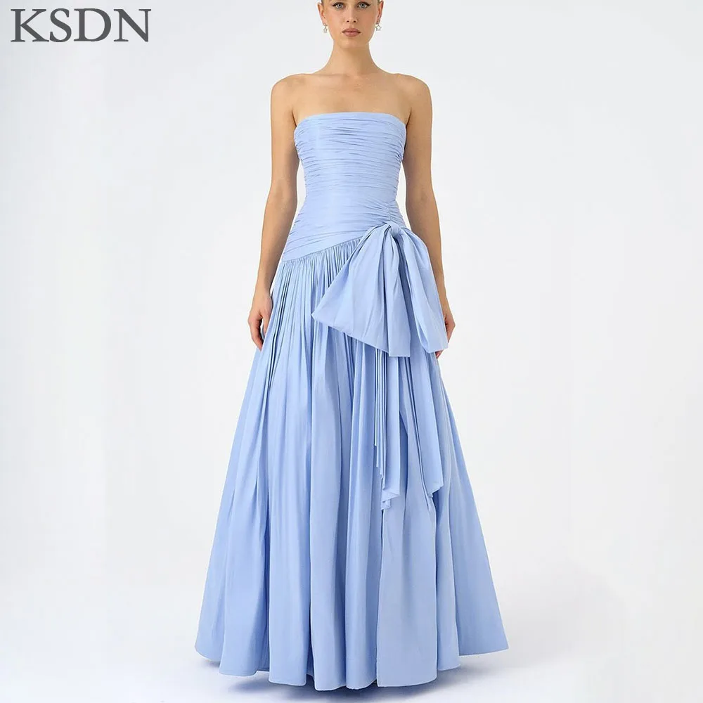 

KSDN Fashion Strapless Blue Evening Dresses 2025 Elegant Sleeveless Floor Length Floor Length Pleat Formal Occaion Dress 2025