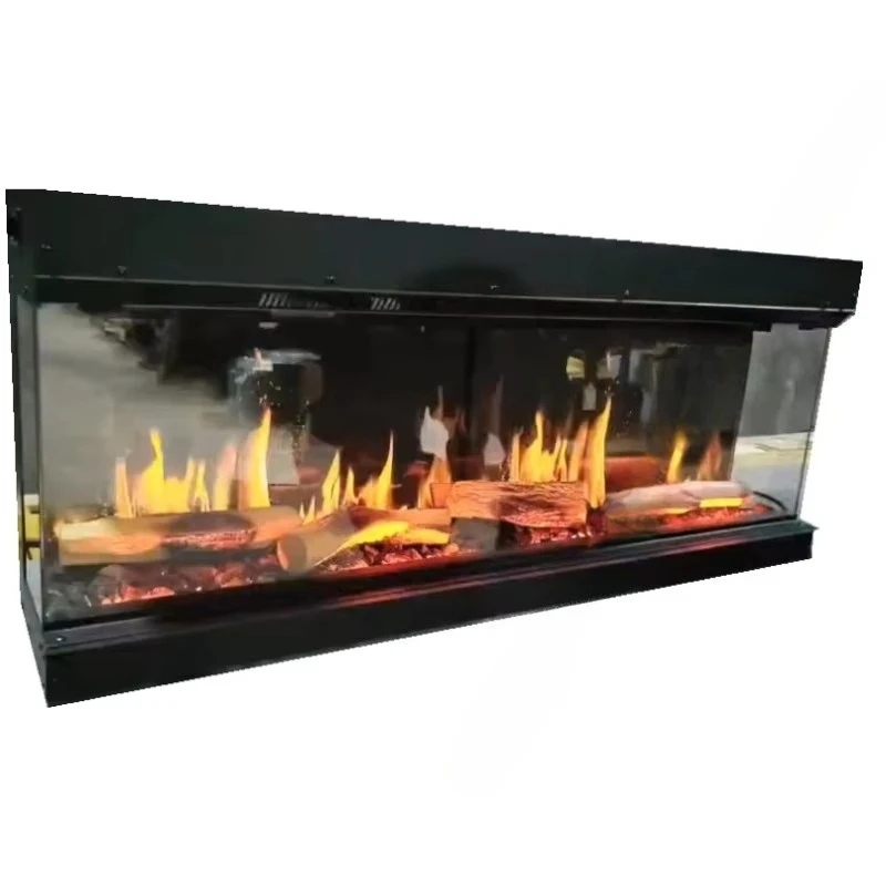 Display Modern Holographic Interior Three-Sided Electric Built-In Metal Fireplace Insert Heating Function LCD Flame