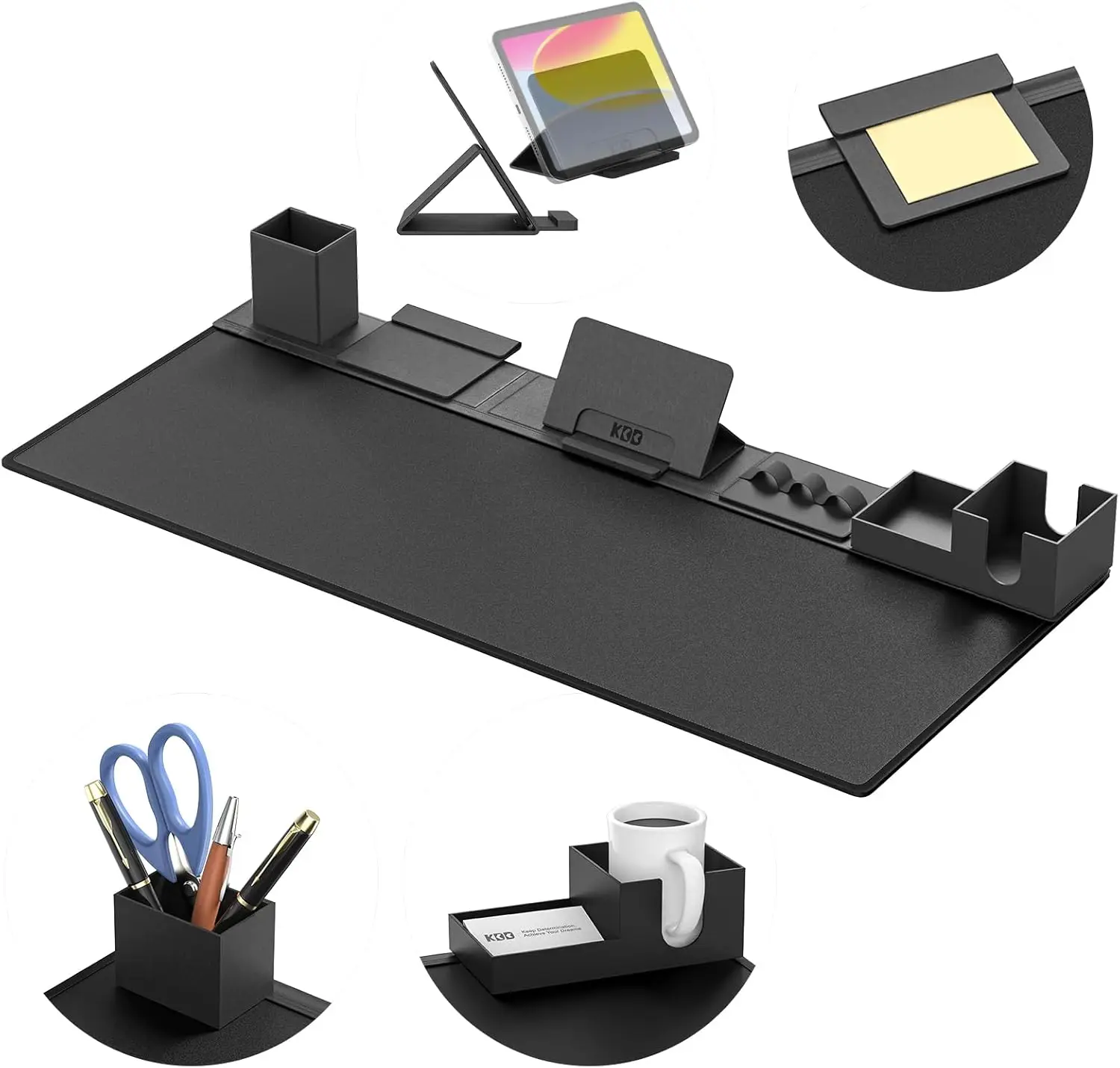 

6 in 1 Desk Pad Mat Set with Magnetic Desktop Storage, Phone and Tablet Stand, Cup Holder, Pen Card Holder, Cable Management for
