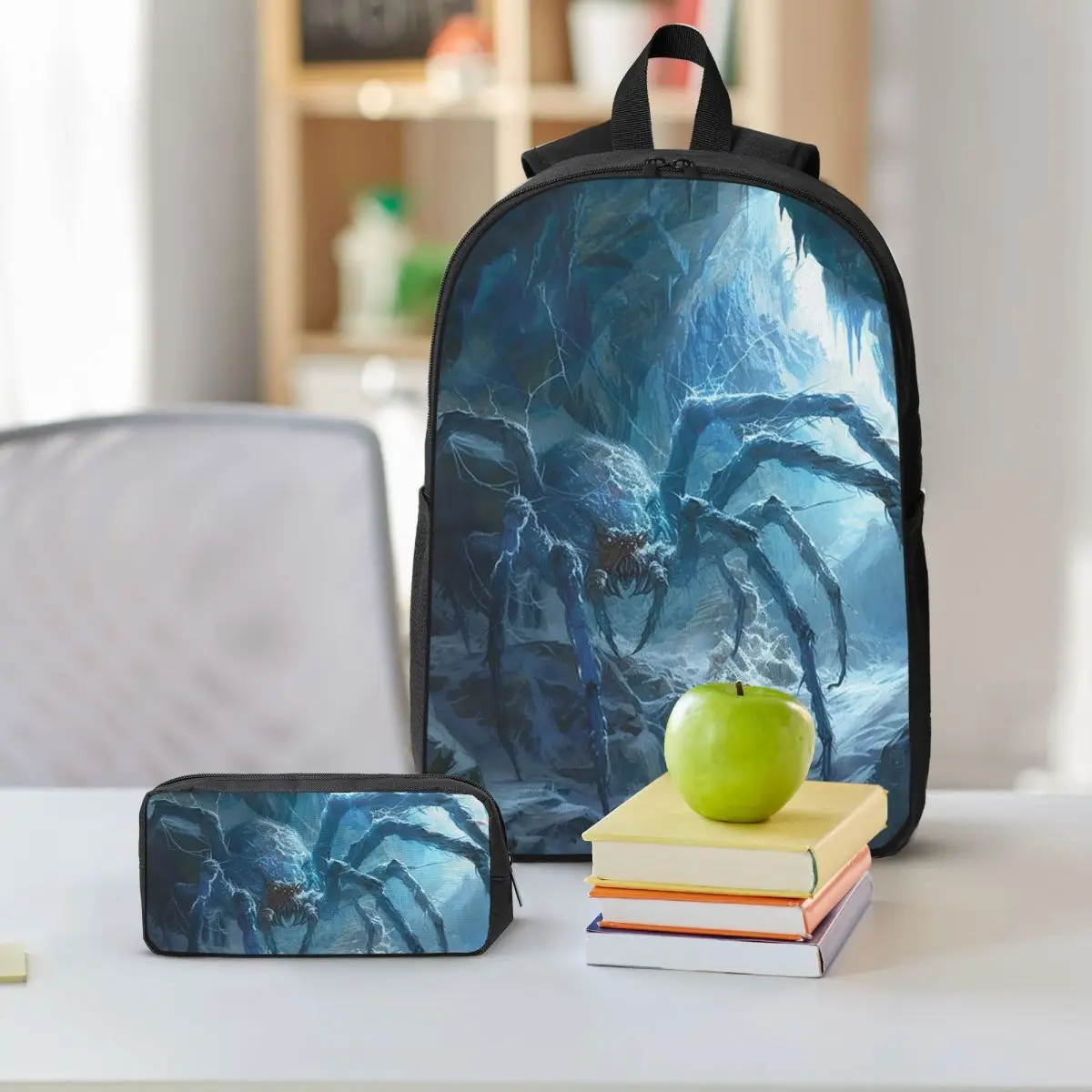 Gothic Winter Spider And Ice Cave Backpack Student BookBag School Bag Shoulder Bags 3ps Insulated Lunch Bag Pencil Case