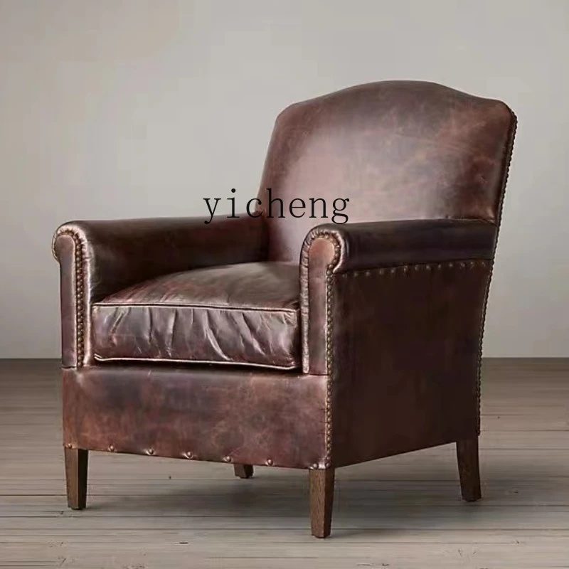 XL Rivet Oil Wax Leather Single Wingback Chair Leather Casual Conference Chair Retro Leather Art