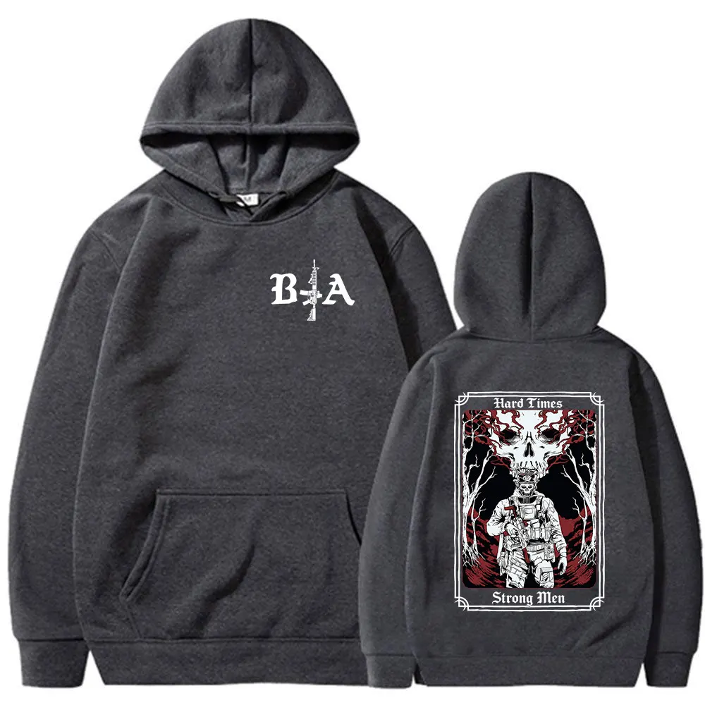 2026 New Unisex Hard Times Strong Men Tactical Soldier Skull Graphic Hoodie Autumn Winter Streetwear Print Hooded Sweatshirt