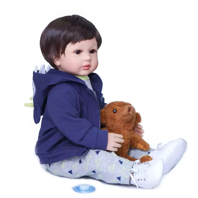 60cm Realistic Little Boy Doll Blonde Hair Blue Eyes Soft Vinyl Newborn Baby Doll Toy Clothing Model for 3-6 Months Outfit