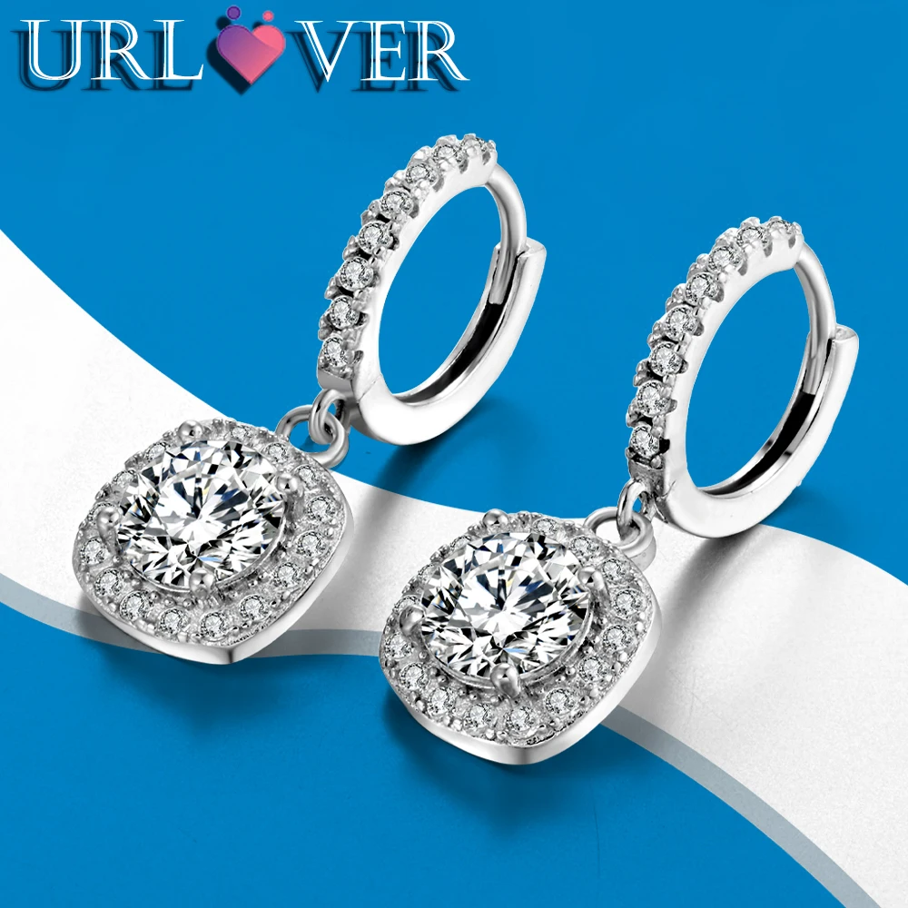 

URLOVER 1 Carat 6.5mm D Color Moissanite Earrings 100% 925 Sterling Sliver Diamond Drop Earring for Women Wedding Party Jewelry