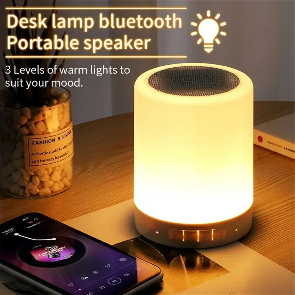 Altavoz Bluetooth inalámbrico, minialtavoces para público, luz táctil, LED colorido, atenuación nocturna, lámpara de mesa de ambiente para Pc