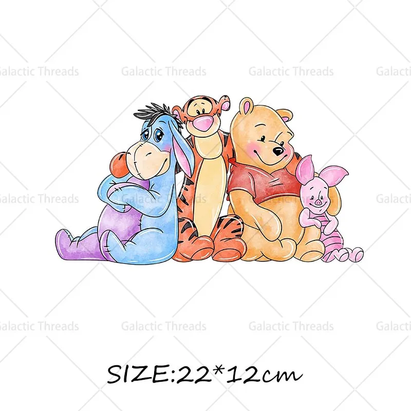 Watercolor Winnie the Pooh Iron on Transfers Heat Press Stickers Thermal Patches for Clothes