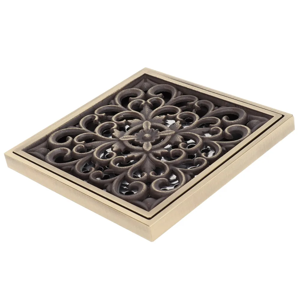 Antique Finish Shower Drain Kit Copper Material 10x10cm/3.9x3.9in Size Drain Strainer Fits 50/75mm Pipe Square Shape