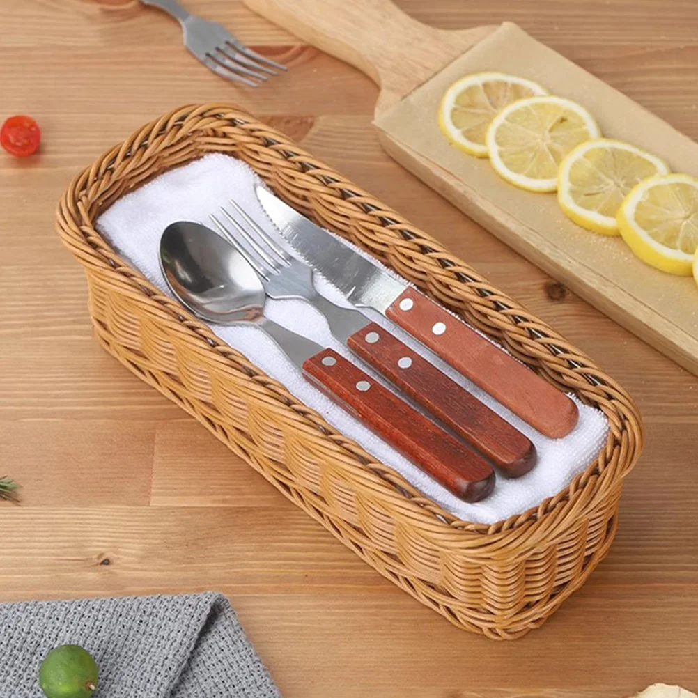 

2pcs Woven Cutlery Basket 30x11x7cm Brown Storage Desk ganizer Bathroom Counter Decorative Home Plastic Spice Jar Holder