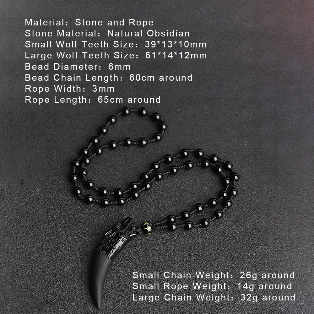 Natural Stone Black And Ice Obsidian Pendant Necklace Wolf Tooth Amulets And Talismans Couple Necklace For Women And Men