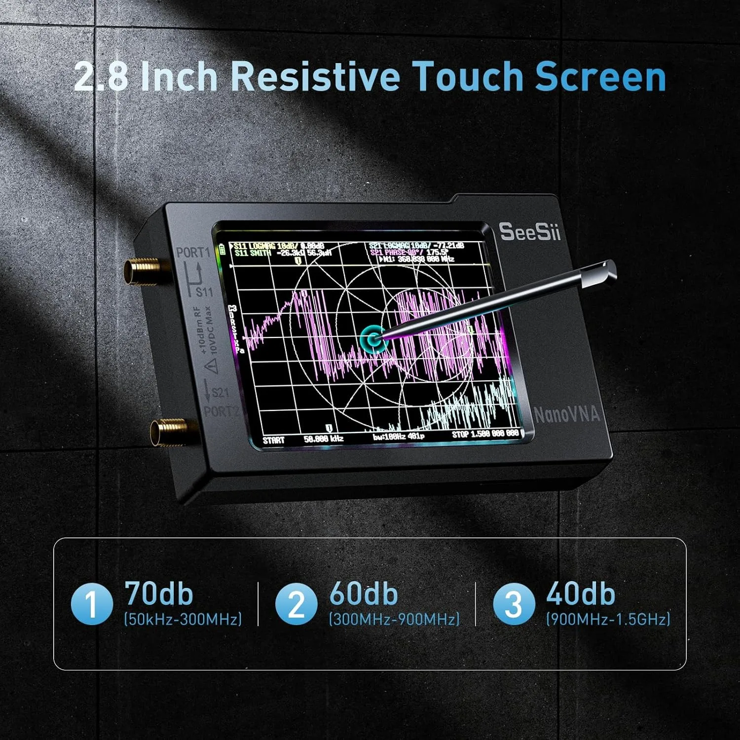 Analisador de rede vetorial SeeSii Nanovna-H, HW3.6 atualizado 10KHz-1.5GHz MF HF VHF UHF analisador de espectro VNA