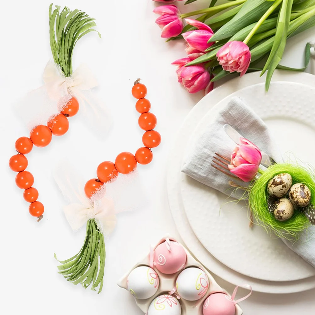 

6Pcs Easter Carrot Garland Wooden Bead Tray Decorations Rustic Spring Handmade Hanging Home Carrot Bead Easter