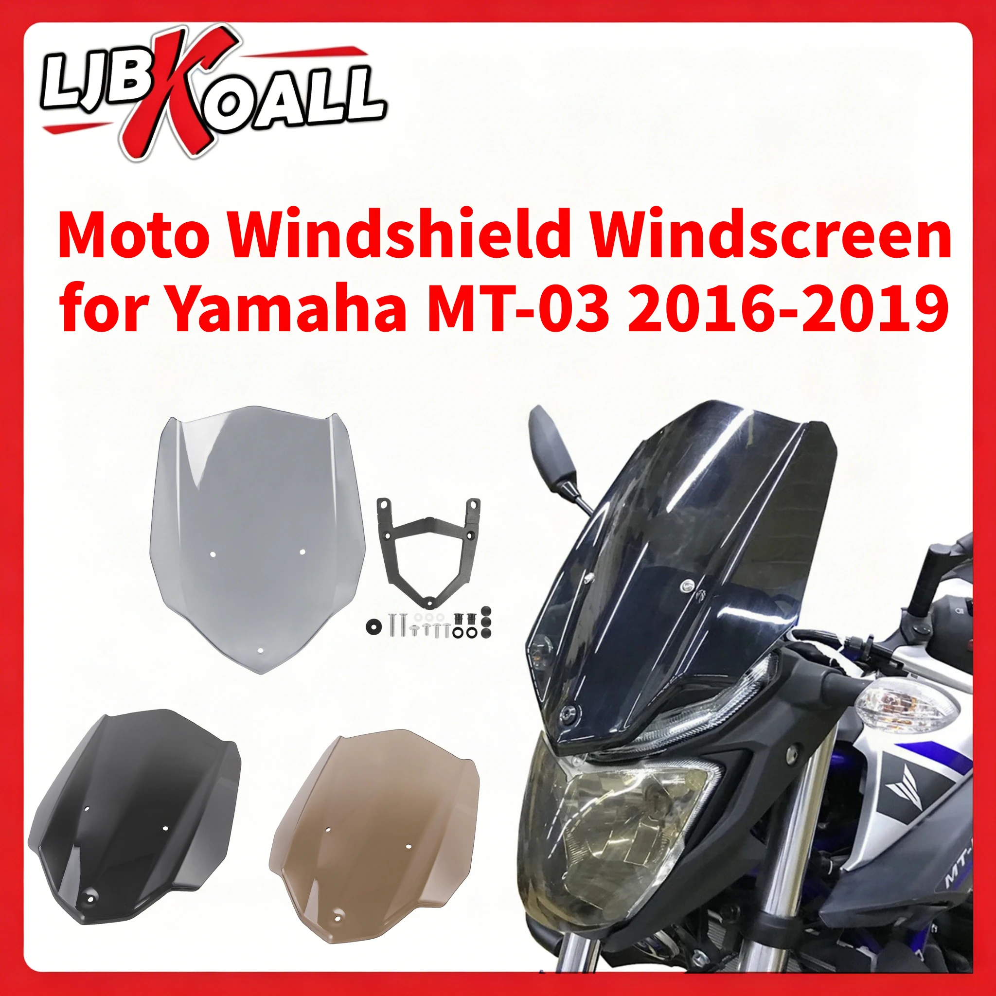 Parabrisas para Motocicleta Yamaha MT-03 2016-2019, Deflector de Viento Deportivo, Touring y de Carreras con Soporte para Yamaha MT03 2017 2018