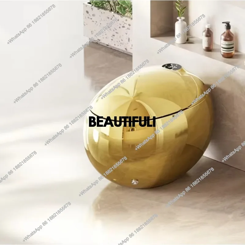 

Deluxe Smart Toilet Silver Gold Finish Fully Automatic Flip Trap Drain Remote Control Seat Heating