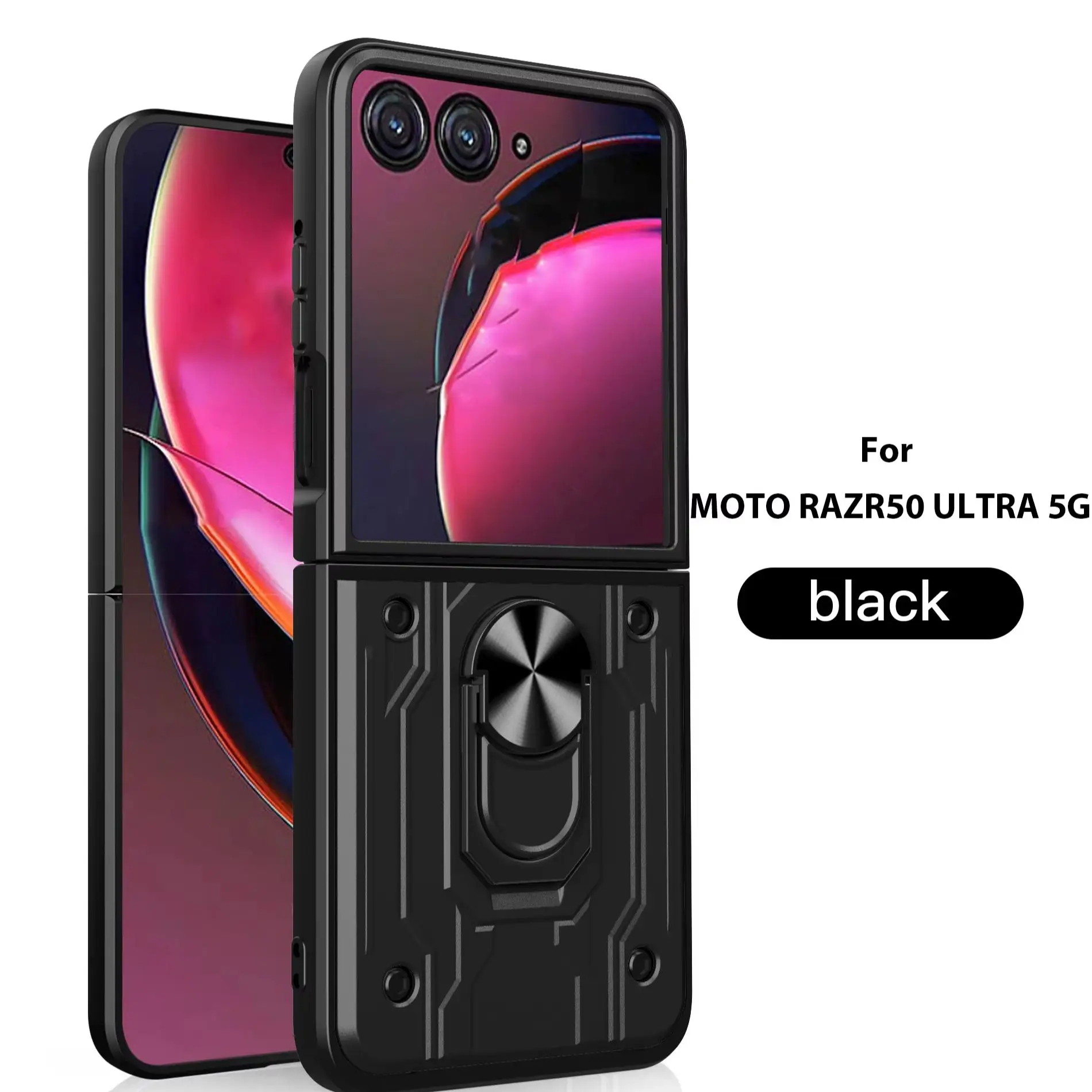 

For Motorola Razr 50 Ultra Case Razr+ 2024 Case Rugged Armor Magnetic Bracket card storage Case Slide Camera Protection Cover