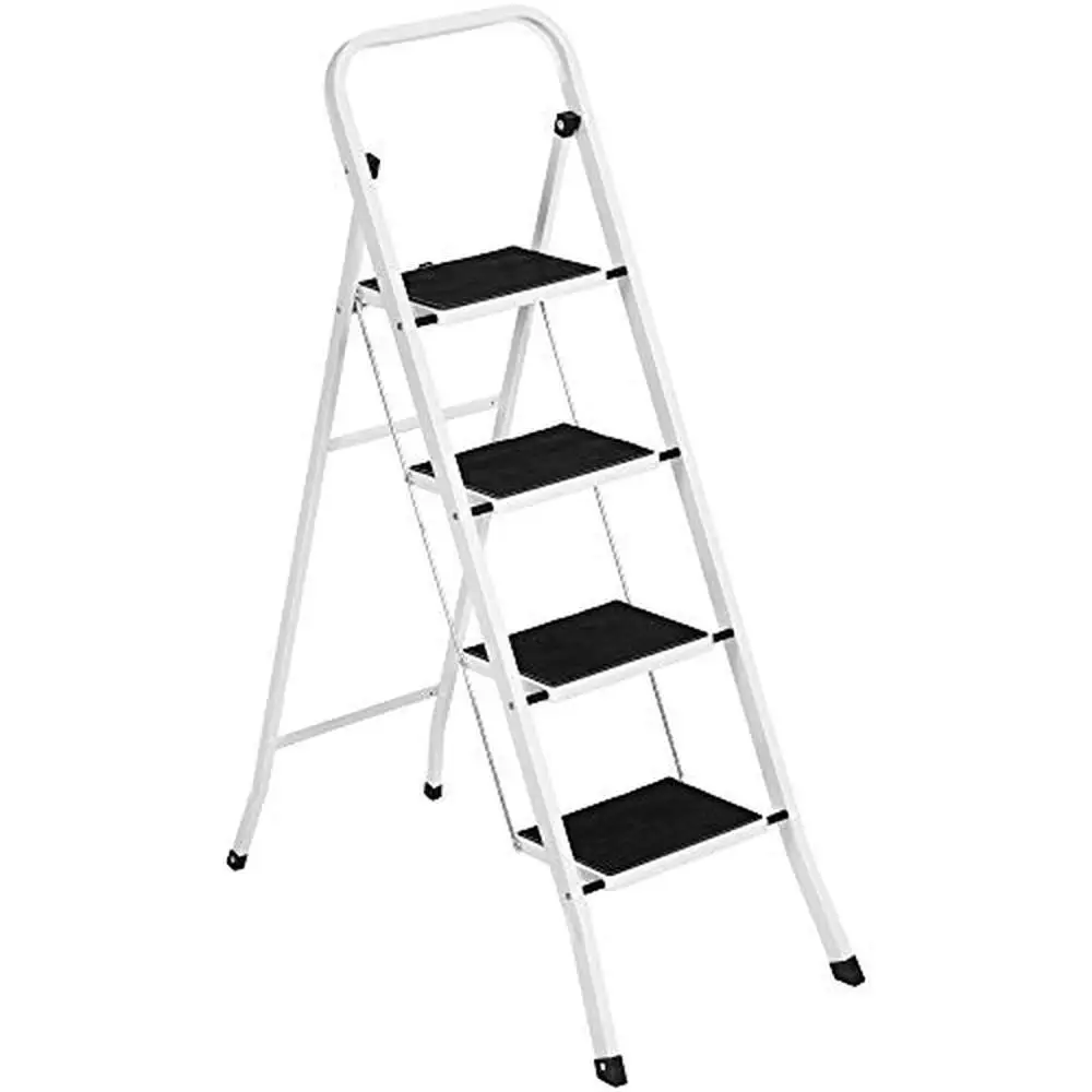 

Portable Heavy-Duty Steel Ladder 4-Step Foldable Wide Platform 330lbs Capacity