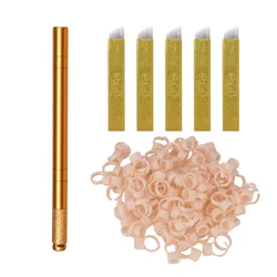 Golden Tebori 3D Tattoo Pen with 5pcs 12PCD Blade Microblading Tattoo Needles Permanent Makeup Manual for Professional Eyebrow
