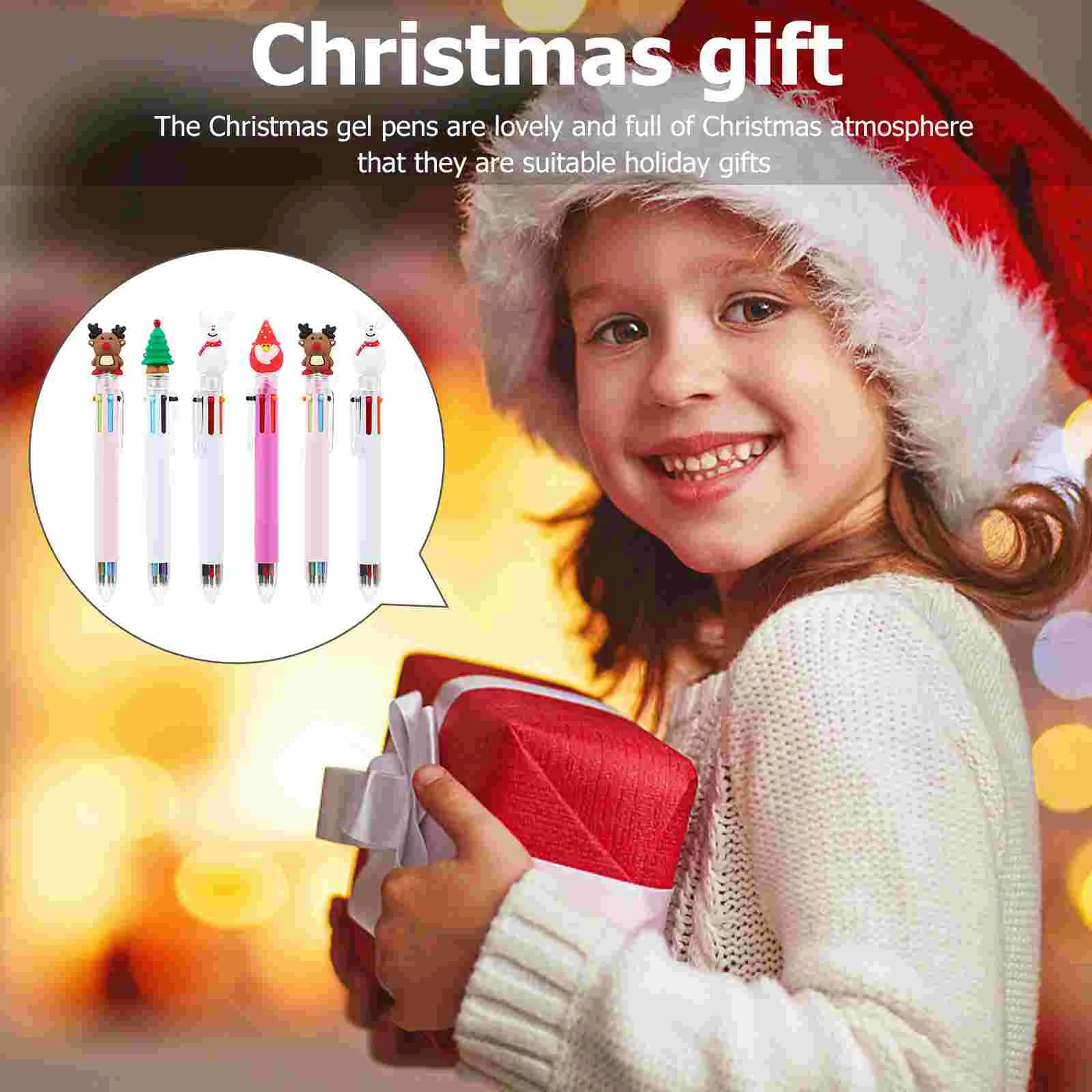 6 Pcs Christmas Gel Pen Xmas Retractable Kids Stationary Come Plastic Ink Festival