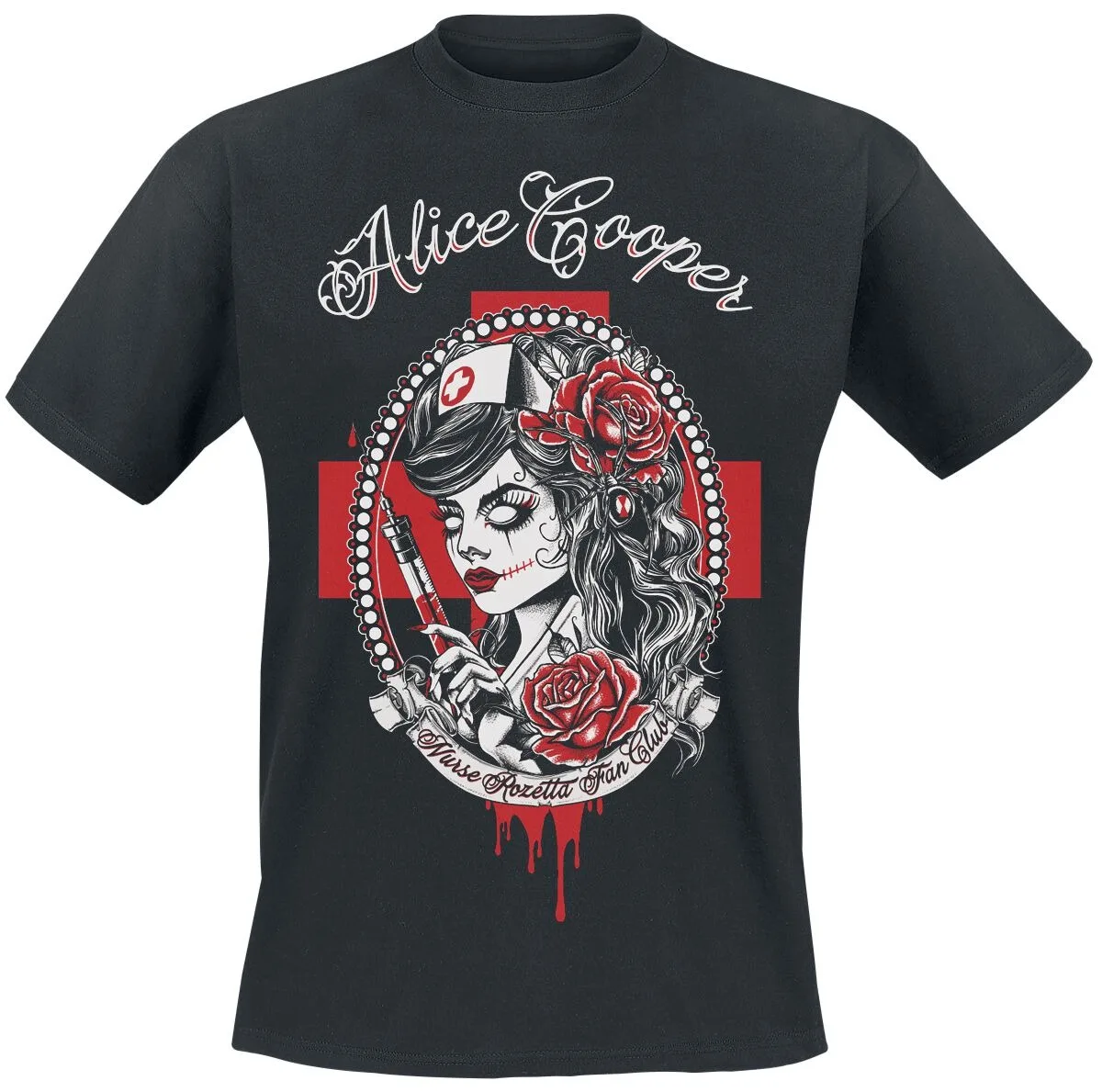Alice Cooper Vintage Horror Portrait T-shirt Blood Splatter Print Casual Cotton Tee Unisex Gothic Streetwear Black Top