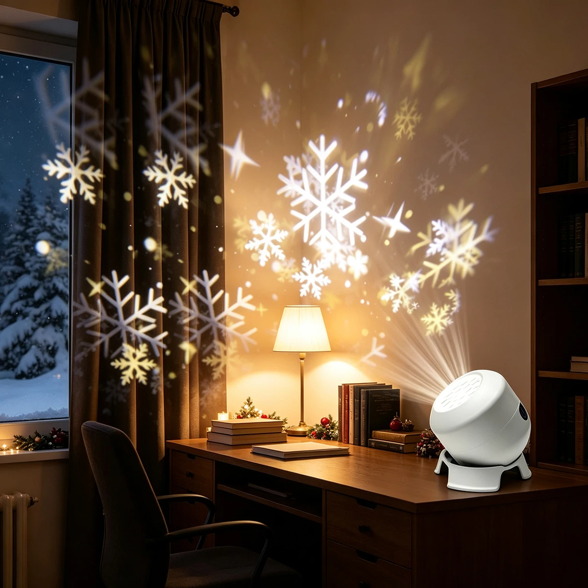 Rotating Snowflake Projector Lamp Adjustable Angle LED Projection Light Dimmable Christmas Decor Night Light for Bedroom Party